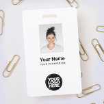 Custom White Employee Photo, Bar Code, Logo, Name ID Badge<br><div class="desc">Easily personalise this Custom White Employee Name Badge with Photo, Scan Bar Code and business logo. A simple business design in navy blue and white colours fully customisable in front and back sizes, sans-serif basic and modern fonts and a professional and clear look. Avaiable with lanyard, metal clip or with...</div>