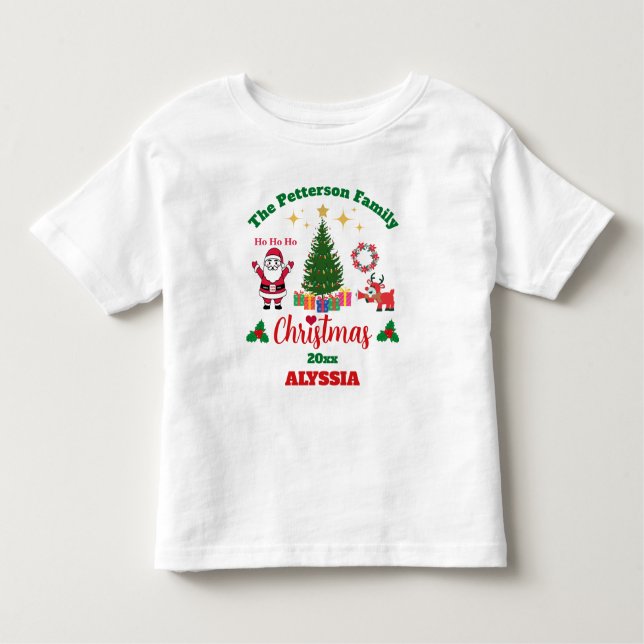 Custom White Family Christmas Santa Claus Reindeer Toddler T-Shirt (Front)