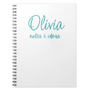 Custom White   Faux Teal Foil Notes & Ideas Notebook