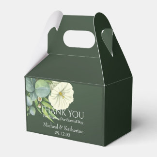 Custom White Floral And Emerald Green Thank You Favour Box