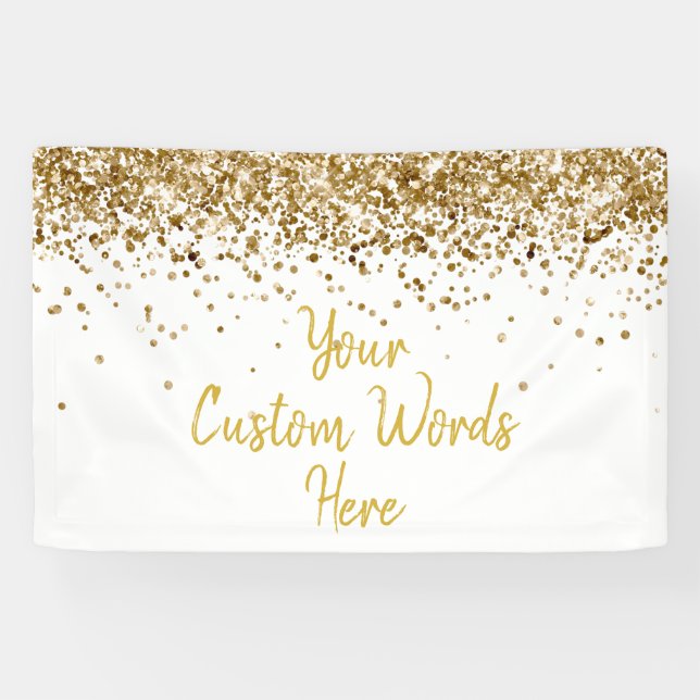 Custom White Gold Birthday Party Photo Booth Prop Banner (Horizontal)