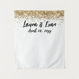 Custom White Gold & Black Wedding Photo Booth Prop Tapestry
