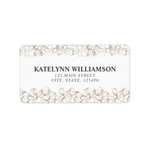 Custom White Gold Floral Return Address Label