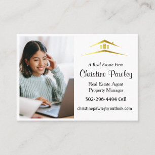 Custom White + Gold Home Realtors Luxury Modern Business Card