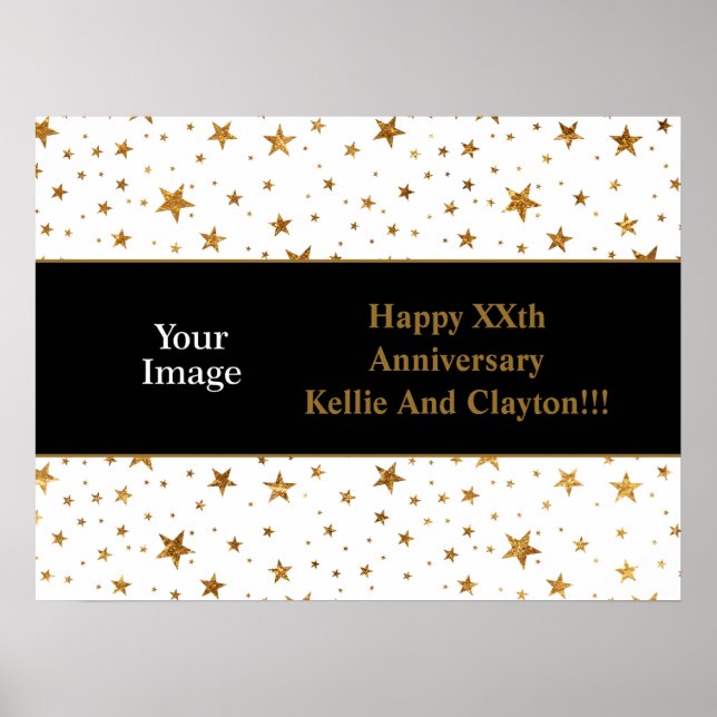 Custom White/Gold Stars Message/Photo Anniversary Poster (Front)