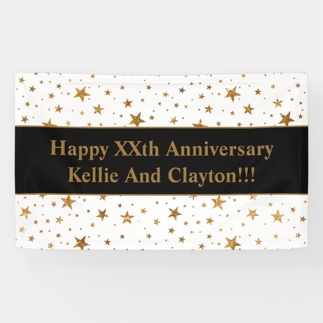 Custom White/Gold Stars With Message Anniversary Banner (Horizontal)