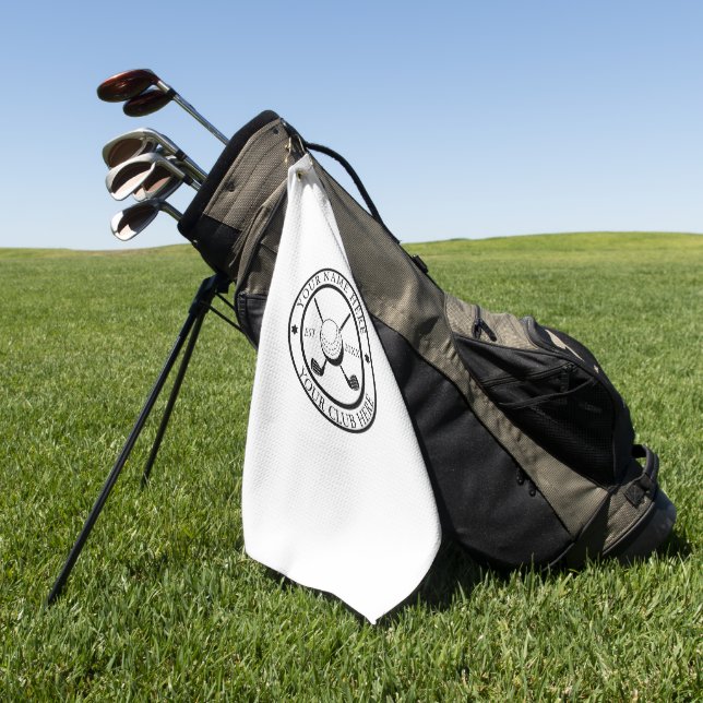 Custom White Golf Towel Featuring Club Emblem (Green)
