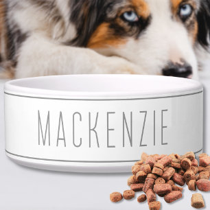 Custom White Gray Name Pet Bowl