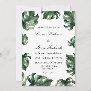 Custom White Green Elegant Palm Leaves Wedding Invitation