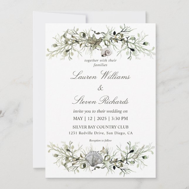 Custom White Grey Marine Nautical Beach Wedding Invitation (Front)