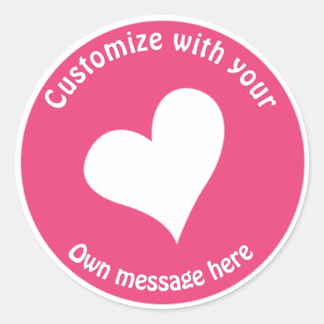 Custom White Heart on Pink Classic Round Sticker (Front)