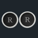 Custom White Initial Groomsmen Black Cufflinks<br><div class="desc">Custom Masculine Font White Initial on black background Cufflinks.</div>