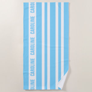 Custom White Light Blue Stripes Pattern Beach Towel
