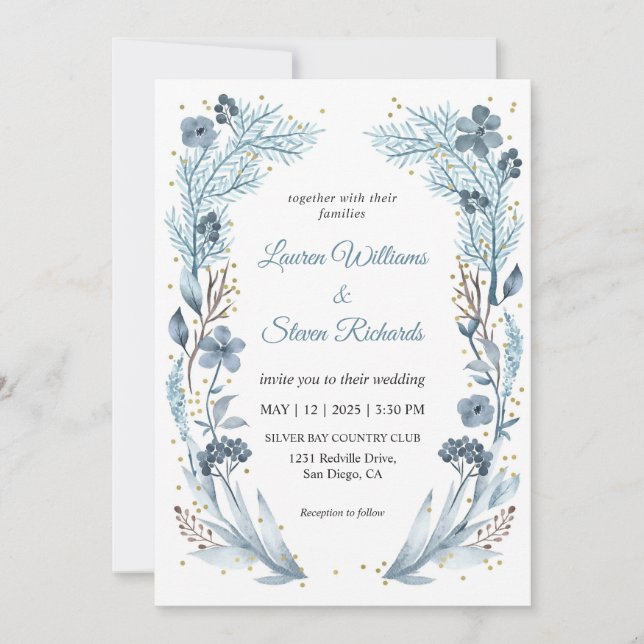 Custom White Light Soft Blue Iced Frame Wedding  Invitation (Front)