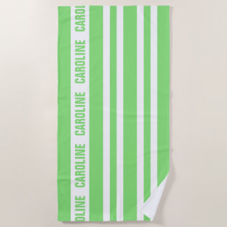 Custom White Lime Green Stripes Pattern Beach Towel