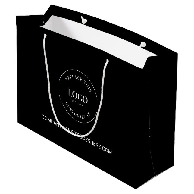 Custom white Logo on black Business website  Large Gift Bag (Back Angled)