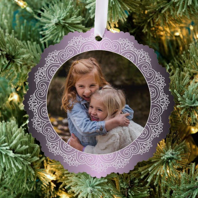 Custom White Mandala Wreath Faux Purple Pink Metal Tree Decoration Card (Insitu (Tree))