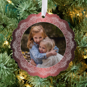 Custom White Mandala Wreath On Faux Red Metal Tree Decoration Card