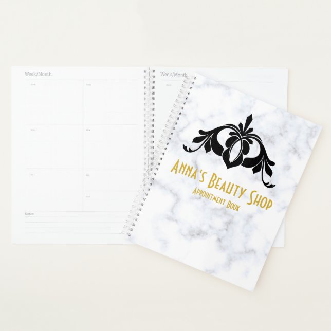 Custom White Marble Beauty Shop Appointment Book | Planner (Display)
