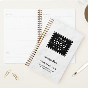 Custom White Marble Business Logo Employee Name Planner