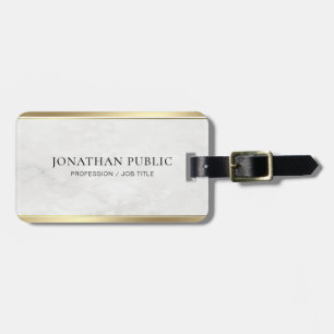 Custom White Marble Modern Gold Elegant Template Luggage Tag