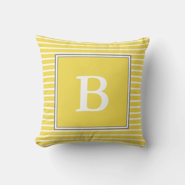 Custom White Monogram on White Grey and Yellow Cushion (Front)