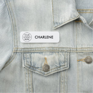 Custom White Name Tag with Logo and Bold Font