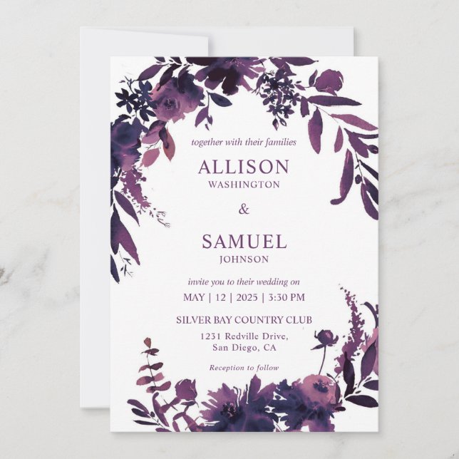 Custom White Orchid Violet Purple  Wedding Invitation (Front)