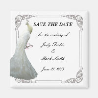 Custom White Peacock Wedding Save The Date Magnet