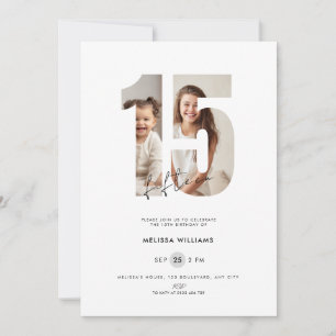 Custom White Photo 15th Birthday Invitation Girls