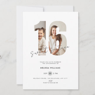 Custom White Photo 16th Birthday Invitation Girls