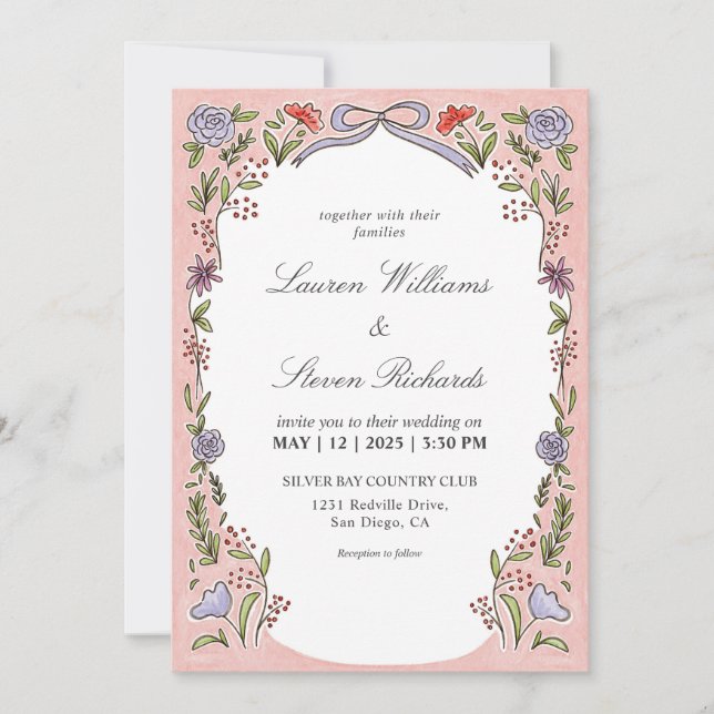 Custom White Pink Blue Fairytale Love Wedding Invitation (Front)
