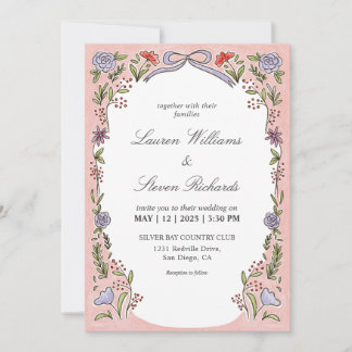 Custom White Pink Blue Fairytale Love Wedding Invitation