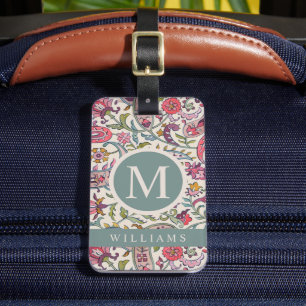 Custom White Pink Blue Paisley Pattern Luggage Tag