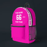 Custom white pink Name, Number, Team Sport Printed Backpack<br><div class="desc">Create your own custom white cute pink Sport Football Style Printed Backpack with Name, Number, Team Name, Slogan and Year. Personalise this simple classic Printed Backpack template with your custom message, name, team name and year. Easily personalise it for a cool sport keepsake. Create your unique personalised gift for coach,...</div>