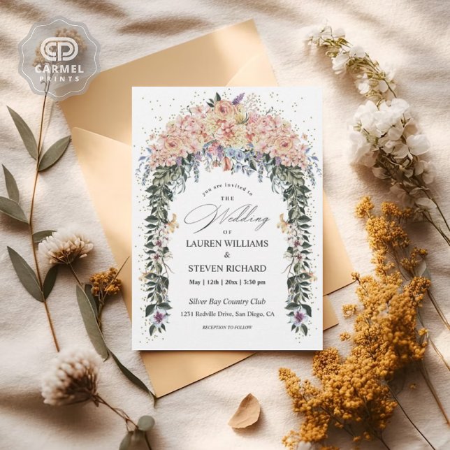 Custom White Pink Pastel Flowers Gate Premium  Invitation (Custom White Pink Pastel Flowers Gate Premium Invitation)
