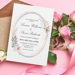 Custom White Pink Whimsical Wreath Floral Premium Invitation
