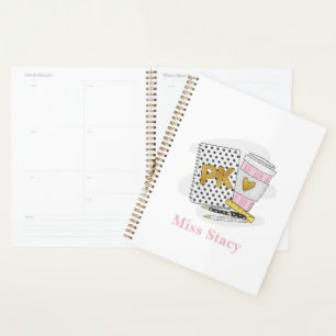 Custom White Pre K Teacher School  Planner