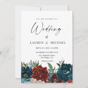 Custom White Purple Red Flowers Wedding Invitation