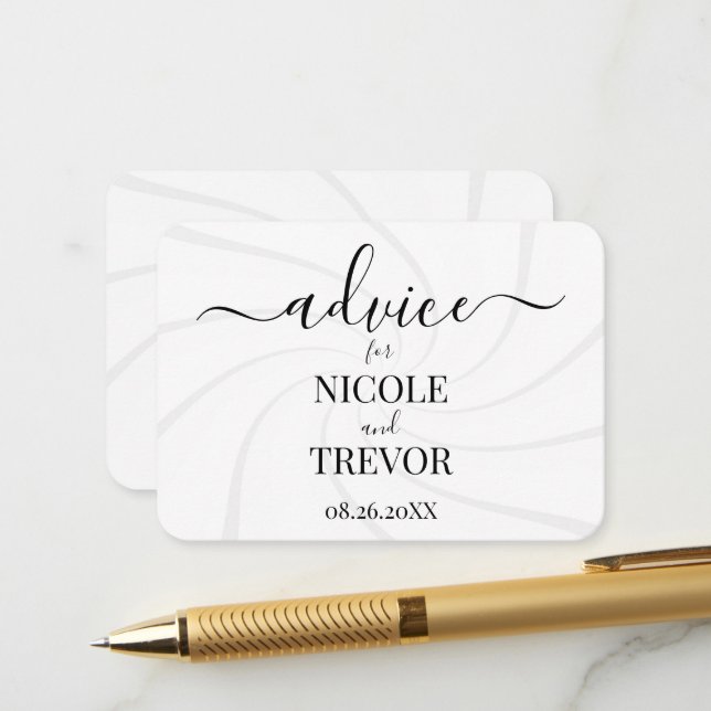 Custom White Retro Swirls Wedding Advice Card (Front/Back In Situ)