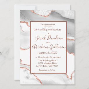 Custom White Rose Gold Agate Wedding Invitations