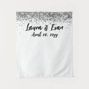 Custom White Silver Black Wedding Photo Booth Prop Tapestry