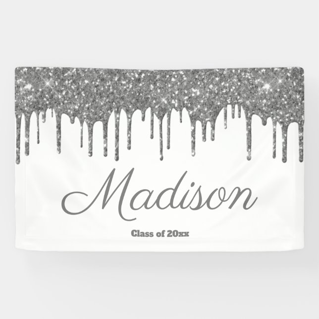 Custom White Silver Graduation Party Class of 2024 Banner (Horizontal)
