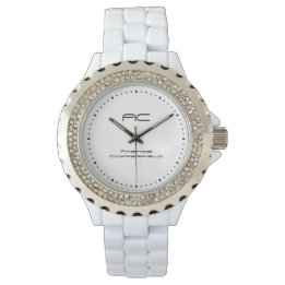 Custom White Silver Monogram Name Watch