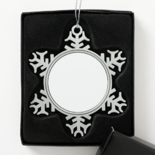 Custom white simple Design Add Photo or Text Snowflake Pewter Christmas Ornament