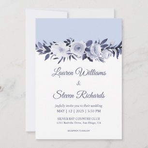 Custom White Soft Blue Antoinette Florals wedding Invitation