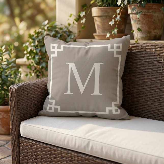 Custom White Square Greek Key Border Pattern Cushion (Creator Uploaded)