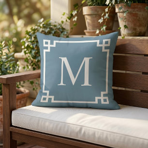 Custom White Square Greek Key Border Pattern Cushion