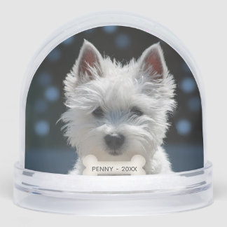 Custom White Terrier Puppy Dog Photo Snowglobe