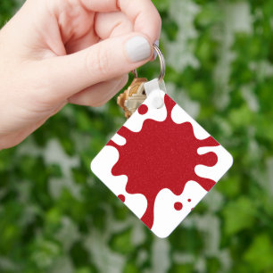 Custom White & Tomato Red Paint Splatter Keychain